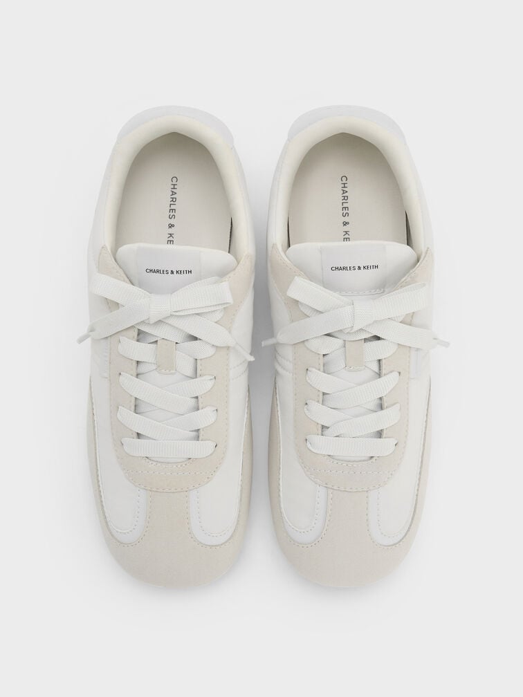Nylon Contrast-Panel Lace-Up Sneakers, White, hi-res