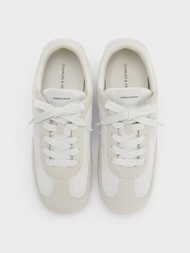 Nylon Contrast-Panel Lace-Up Sneakers, White, hi-res