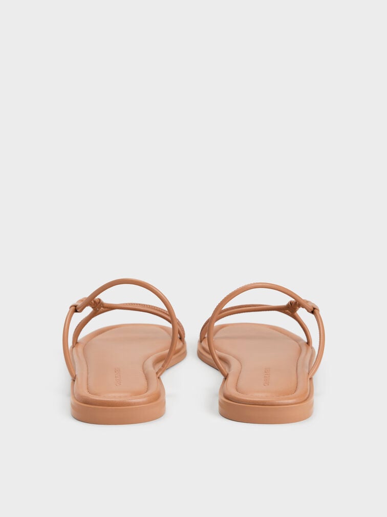 Fianna Twist-Strap Slide Sandals, Tan, hi-res