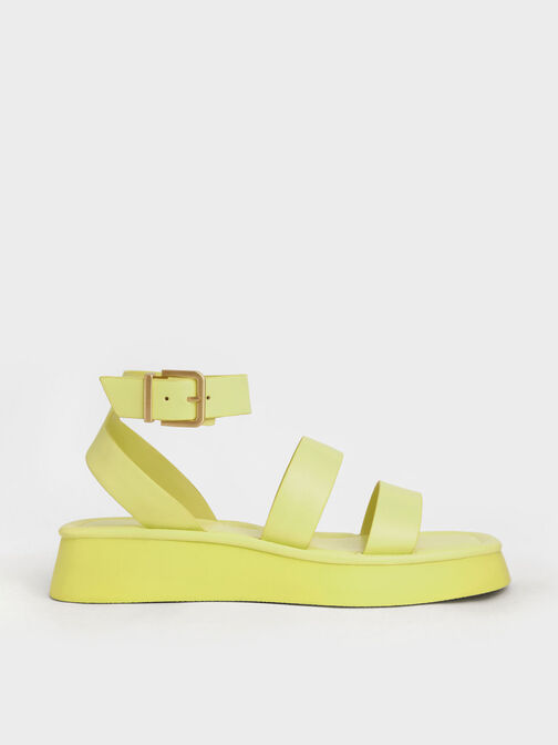 Square Toe Ankle-Strap Sandals, Yellow, hi-res