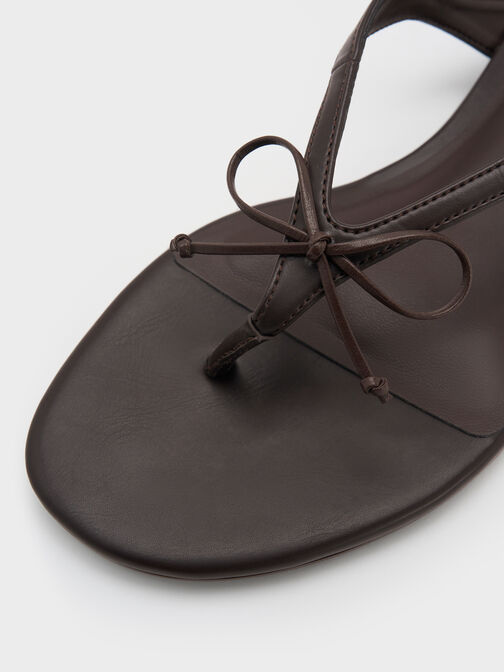 Bow Slingback Thong Sandals, Dark Brown, hi-res