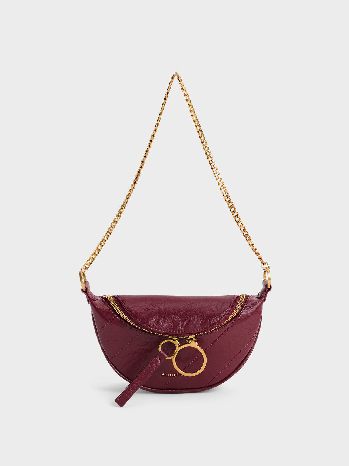 Philomena Wrinkled-Effect Half-Moon Crossbody Bag, Burgundy, hi-res