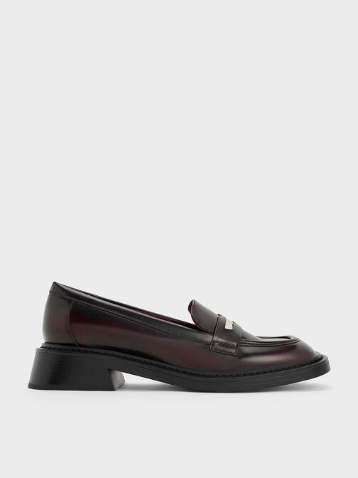 Metallic Penny Tab Loafers, Burgundy, hi-res