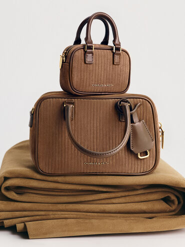 Sianna Corduroy Bowling-Bag Charm, Mocha Brown, hi-res