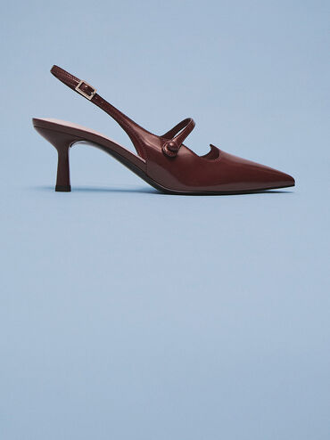 Pointed-Toe Mary Jane Slingback Pumps, Burgundy, hi-res