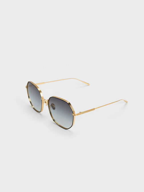 Tinted Geometric Sunglasses, Black, hi-res