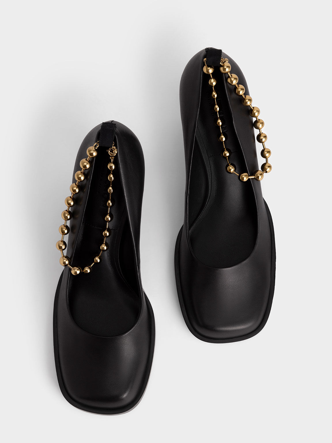 Embellished Ankle Strap Leather Pumps, Black, hi-res