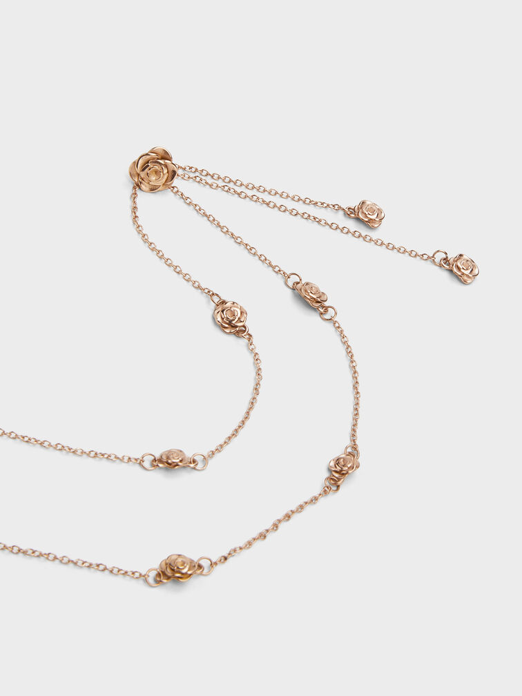Colar com motivo floral Rosalind, Brushed Rose Gold, hi-res
