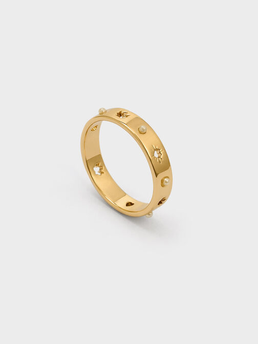 造型挖空珍珠戒指, 金色, hi-res
