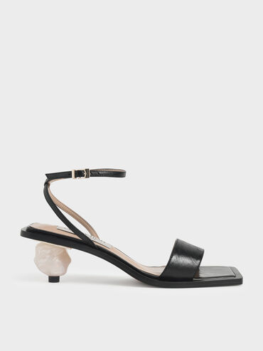 Sculptural Heel Sandals (Kid Leather), Black, hi-res