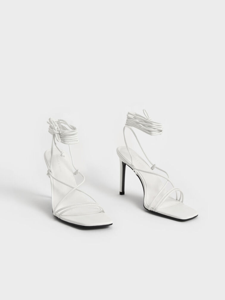 Strappy Tie-Around Stiletto Sandals, White, hi-res