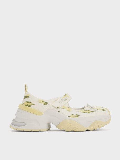 Floral-Print Bow Mary Jane Sneakers, Multi, hi-res