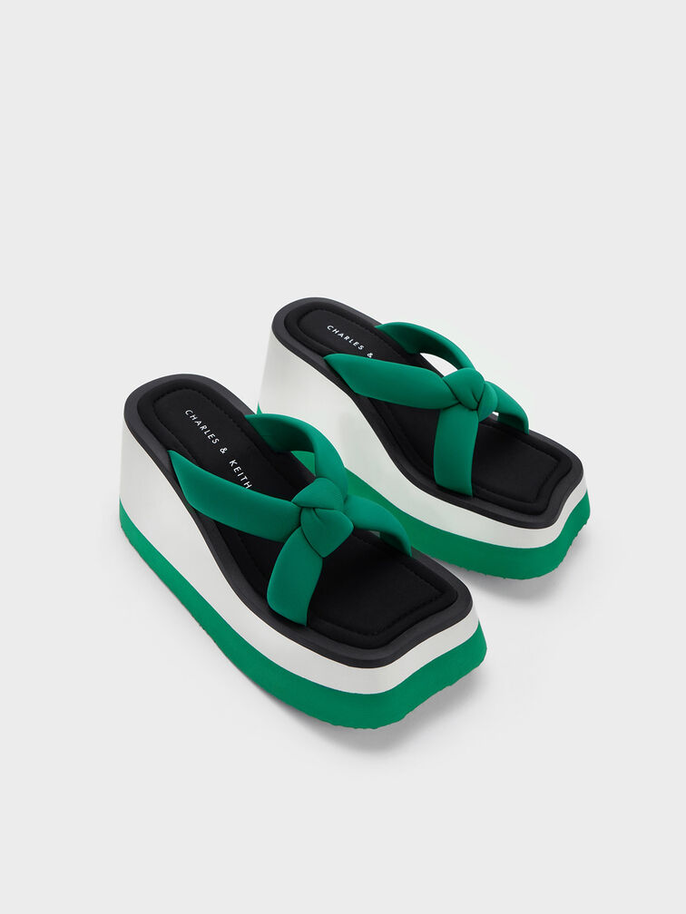 Tana Knotted Crossover Wedges, Green, hi-res