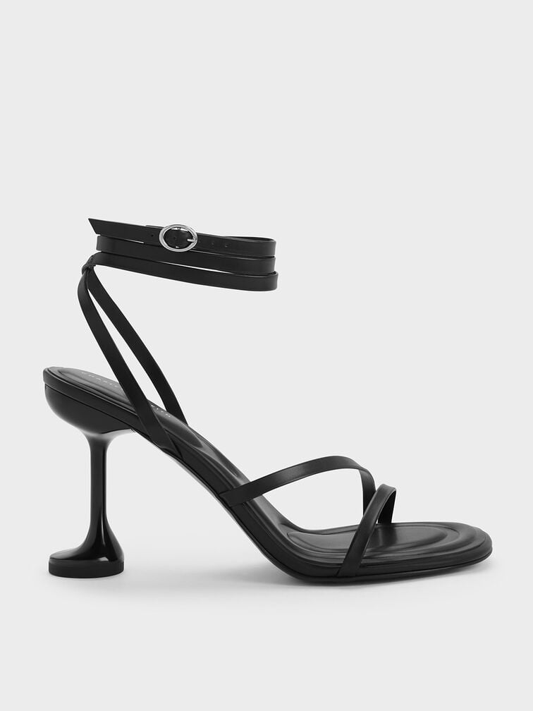 Celestine Sculptural Heel Strappy Sandals, Black, hi-res