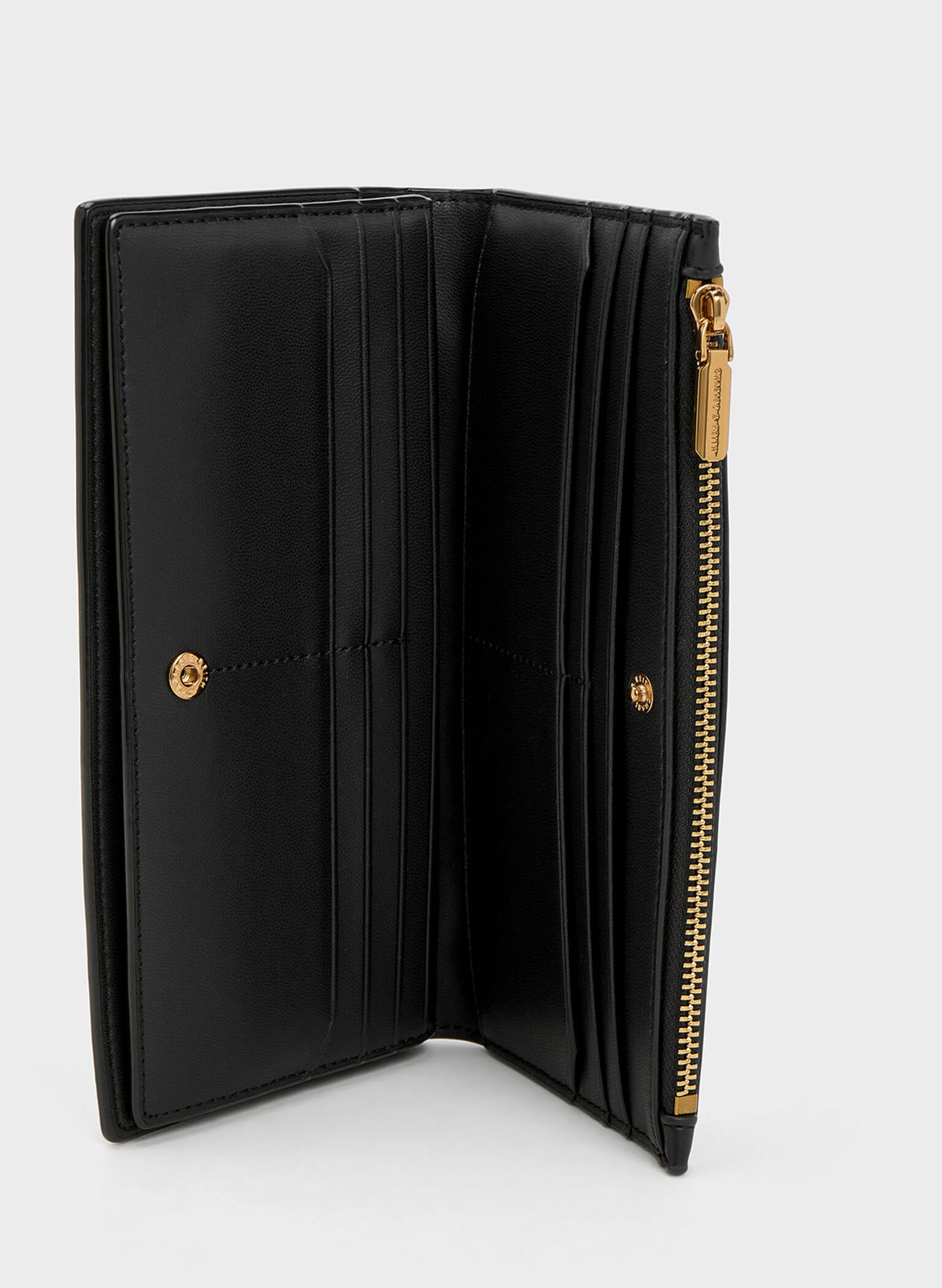 Danika Quilted Long Wallet, Black, hi-res