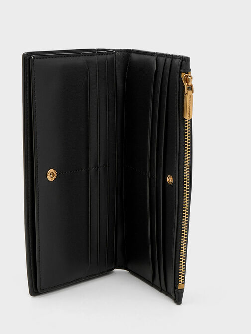 Danika Quilted Long Wallet, Black, hi-res