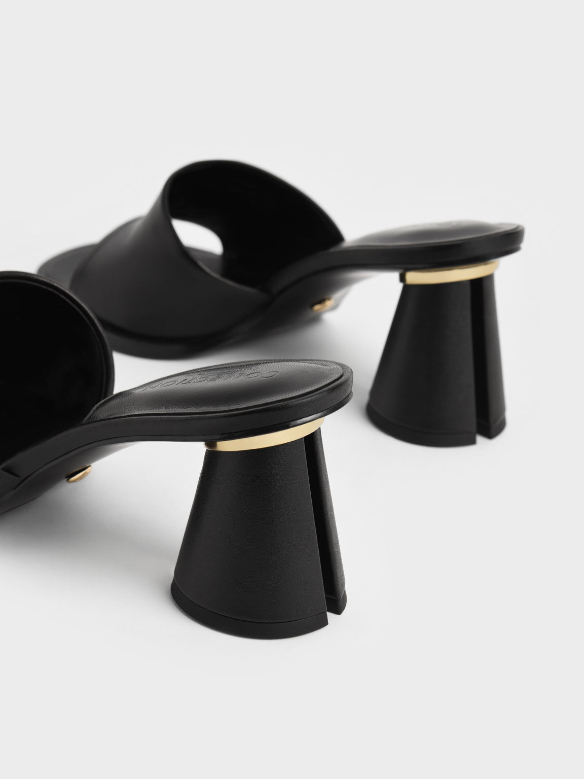 Medina Leather Cylinder Heel Mules, Black, hi-res