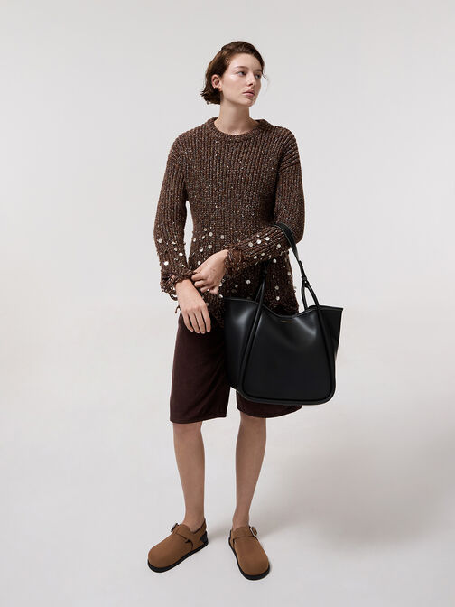 Bolso tote holgado tubular Lyla, Negro, hi-res