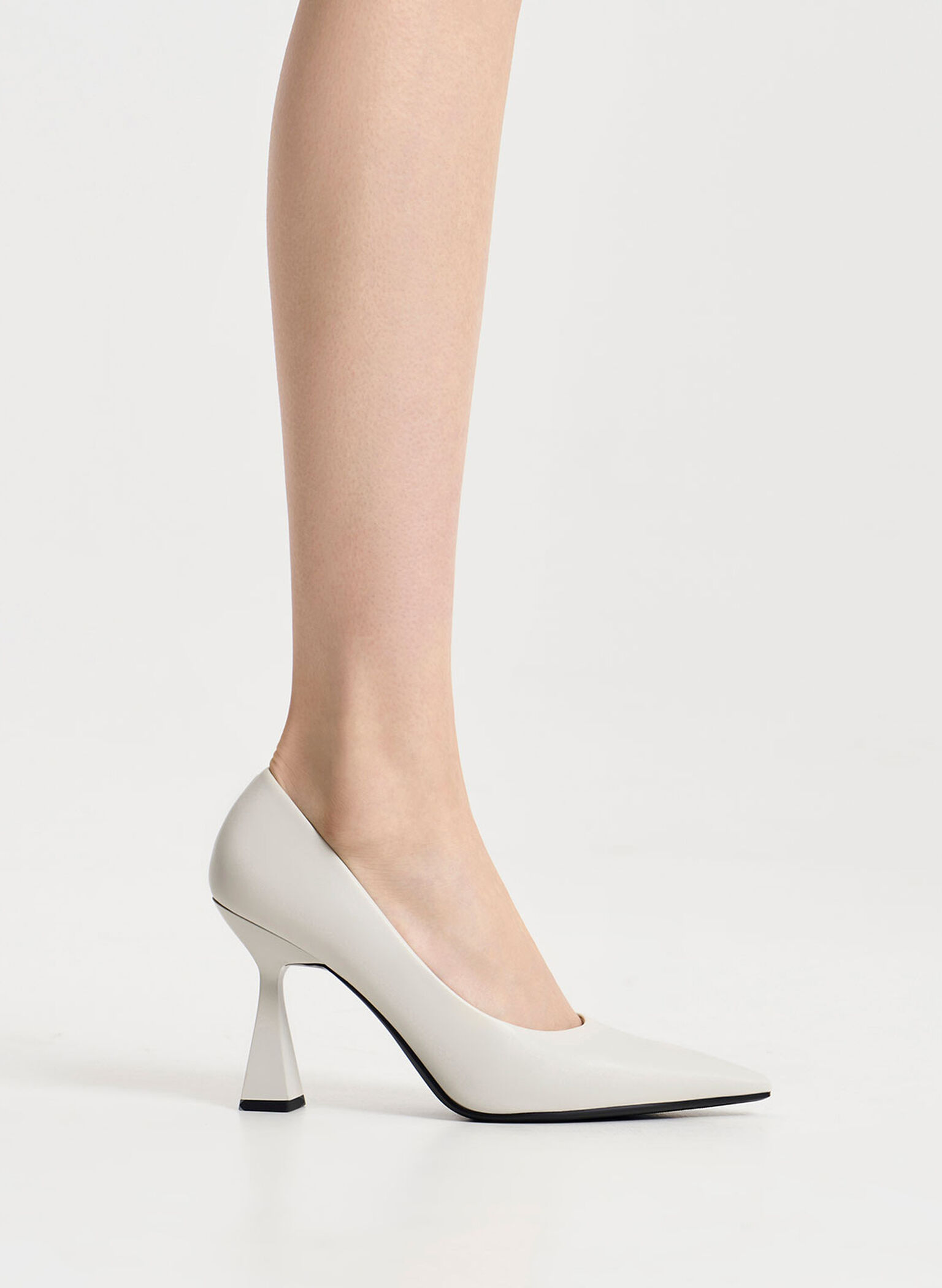 Trapeze Heel Pointed-Toe Pumps, Chalk, hi-res