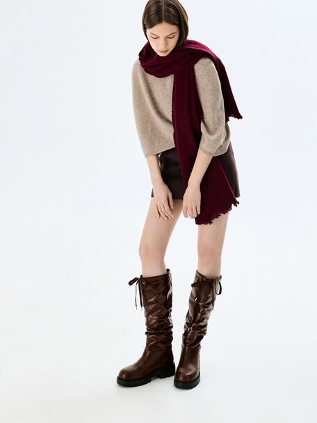 Ruched Drawstring Knee-High Boots, Dark Brown, hi-res
