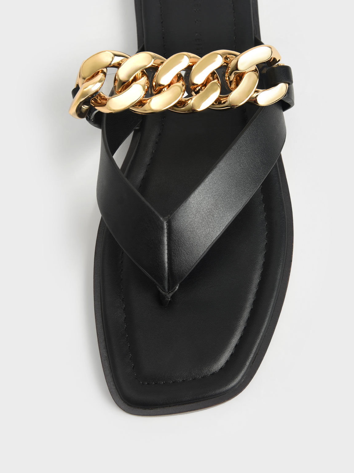 Chain Strap Thong Sandals, Black, hi-res