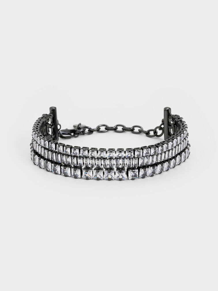 Crystal Triple-Row Tennis Bracelet, Black, hi-res