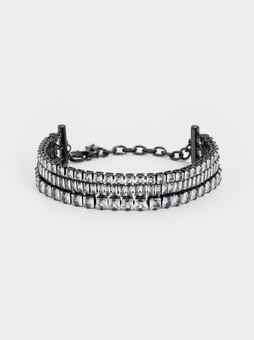 Crystal Triple-Row Tennis Bracelet, Black, hi-res