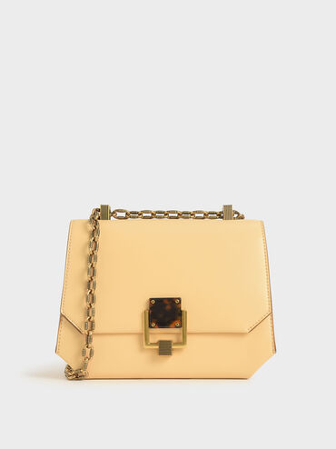 Chain Handle Geometric Crossbody Bag, Yellow, hi-res