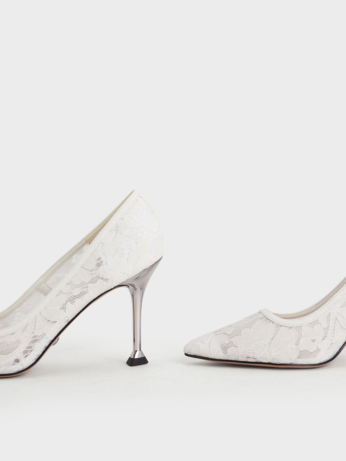 Wedding Collection: White Lace & Mesh Pumps - CHARLES & KEITH