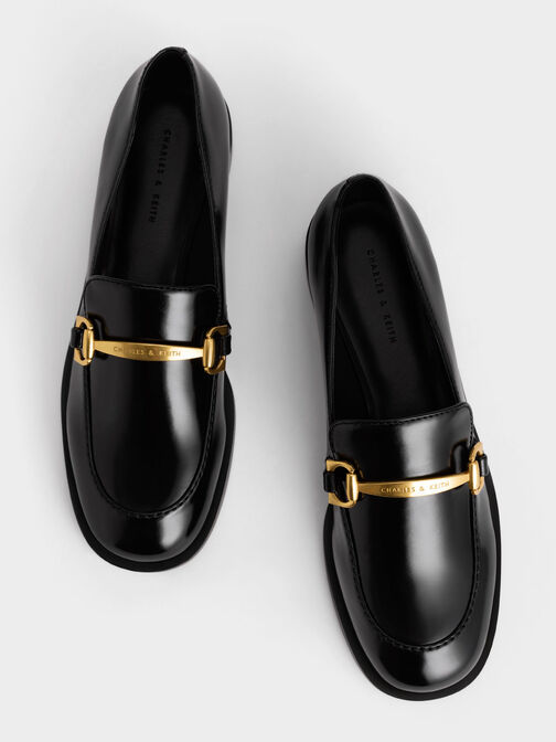 Metallic Accent Loafers, Black, hi-res