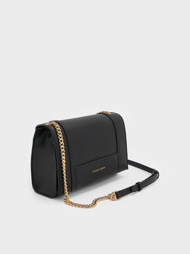 Bolso de hombro con correa de cadena Shalia, Negro, hi-res