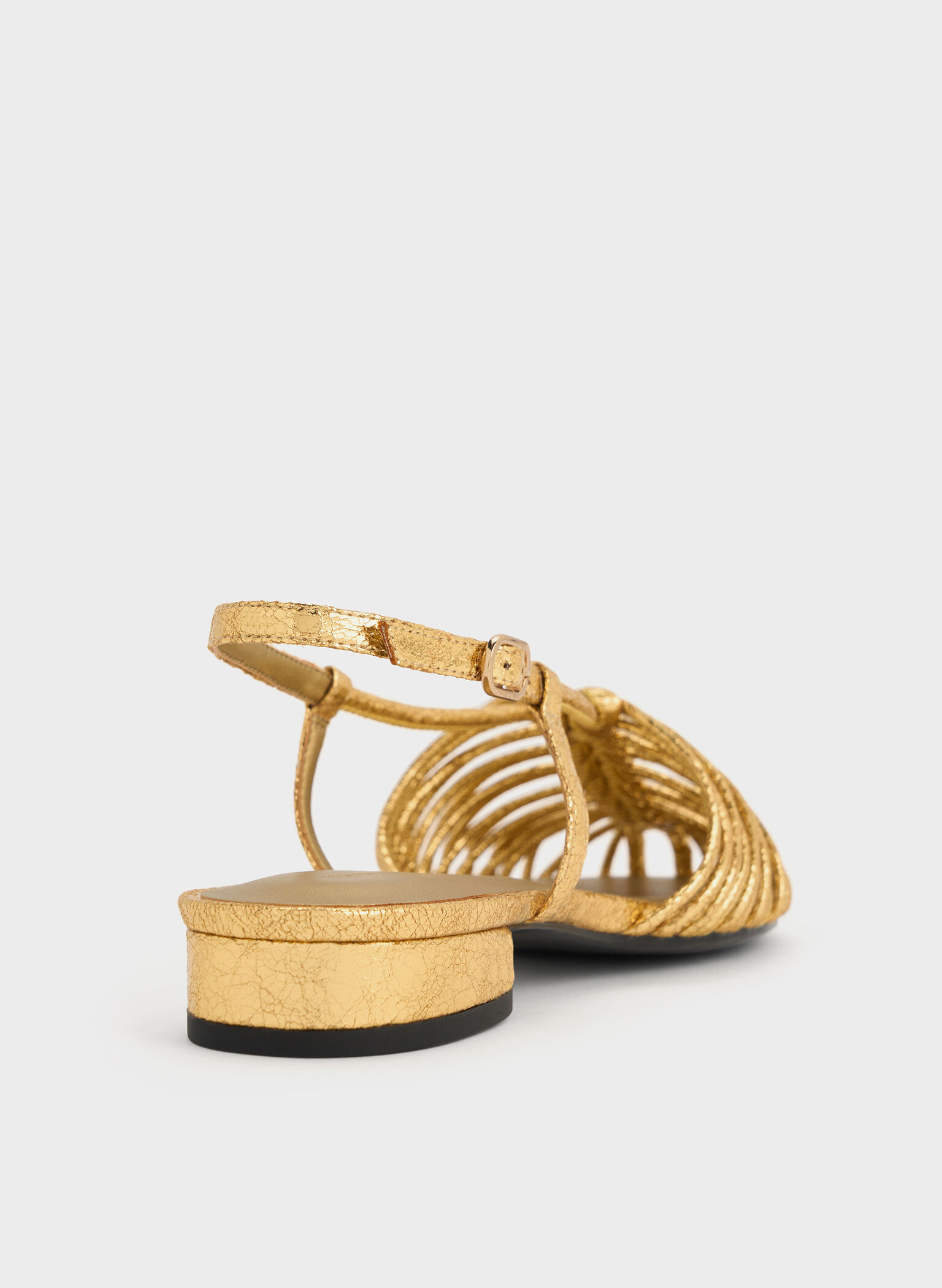 Metallic Woven Slingback Caged Sandals, Dorado, hi-res