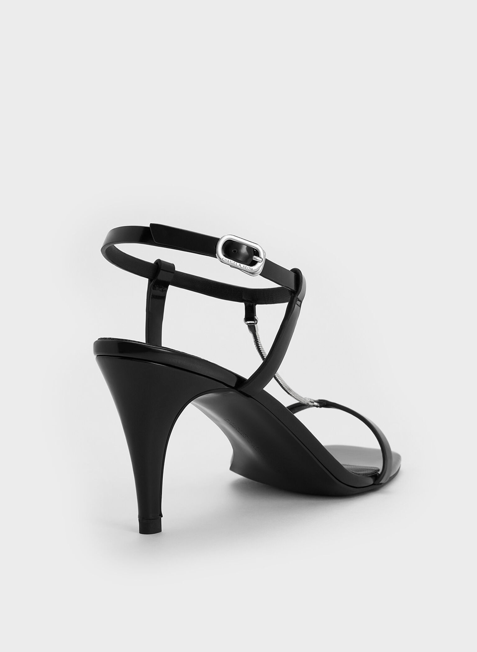 Chain-Strap Square-Toe Heeled Sandals, Black Box, hi-res