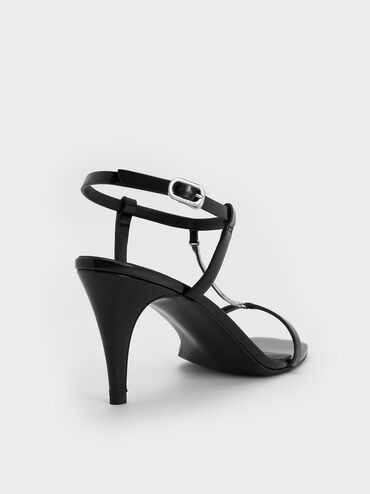 Chain-Strap Square-Toe Heeled Sandals, Black Box, hi-res