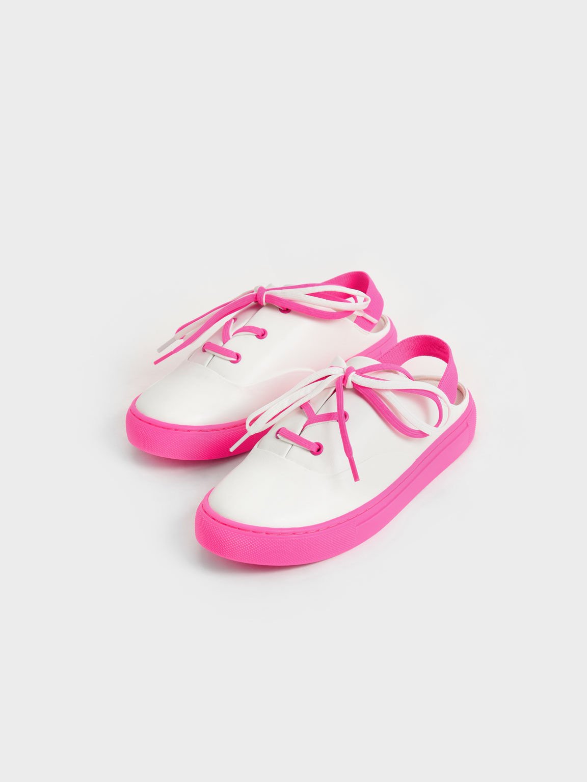 Mules tipo zapatillas con cordones en dos tonos para niña, Fuchsia, hi-res