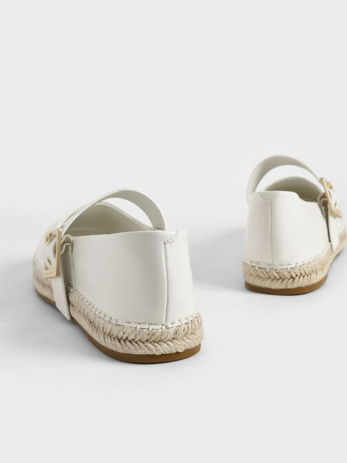 Buckled Espadrille Flats, White, hi-res