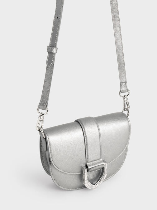 Mini Gabine Leather Saddle Bag, Pewter, hi-res