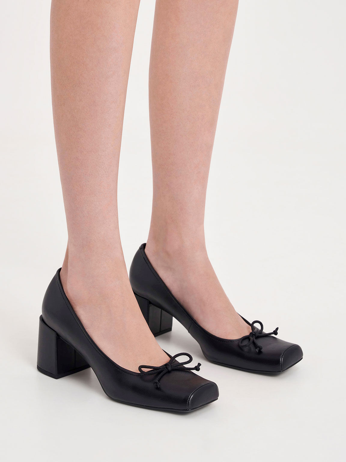 Black Bow Square Toe Pumps CHARLES KEITH SG