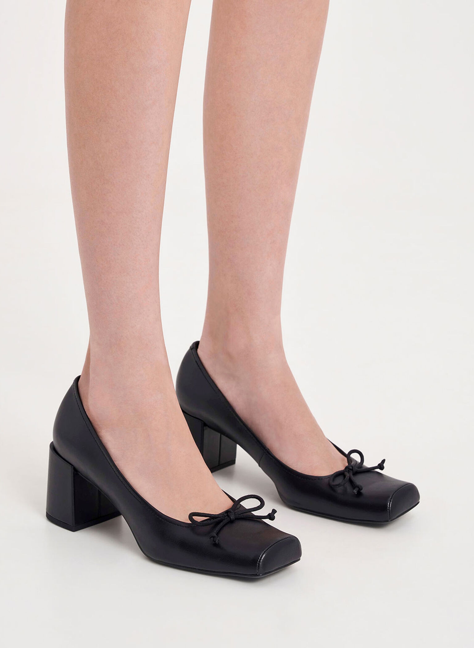 Bow Square-Toe Pumps, Black, hi-res