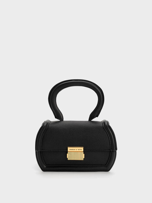 Leona Sculptural Top Handle Bag, Black, hi-res