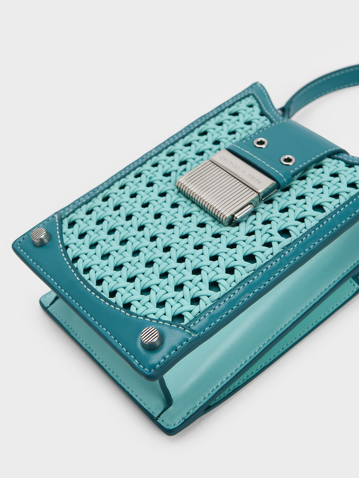Winslet Belted Woven Phone Pouch, Turquoise, hi-res