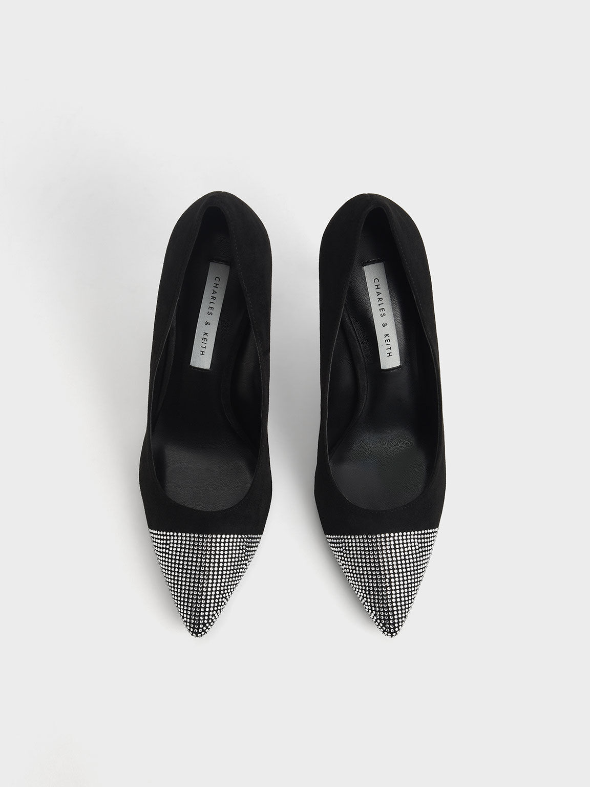 Gem-Embellished Textured Stiletto Pumps, Black, hi-res