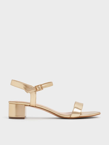 Metallic Block Heel Ankle-Strap Sandals, Light Gold, hi-res