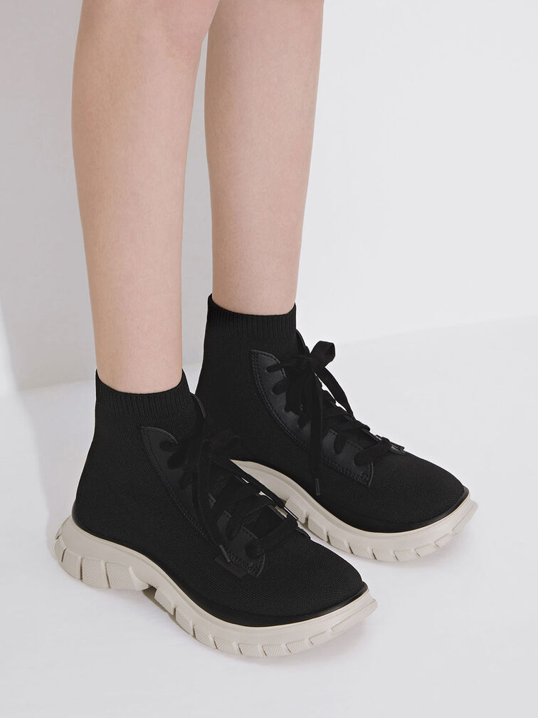Zapatillas deportivas altas tejidas, Negro, hi-res