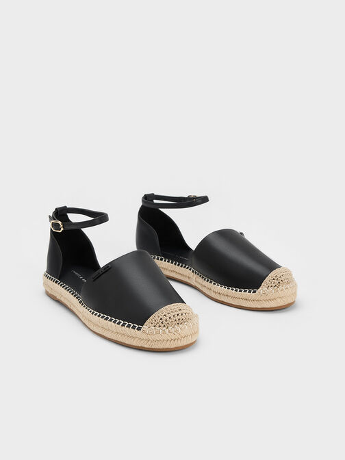 Ankle-Strap Espadrille Flats, Black, hi-res