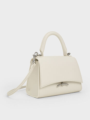 Huxley Metallic Push-Lock Top Handle Bag, Cream, hi-res