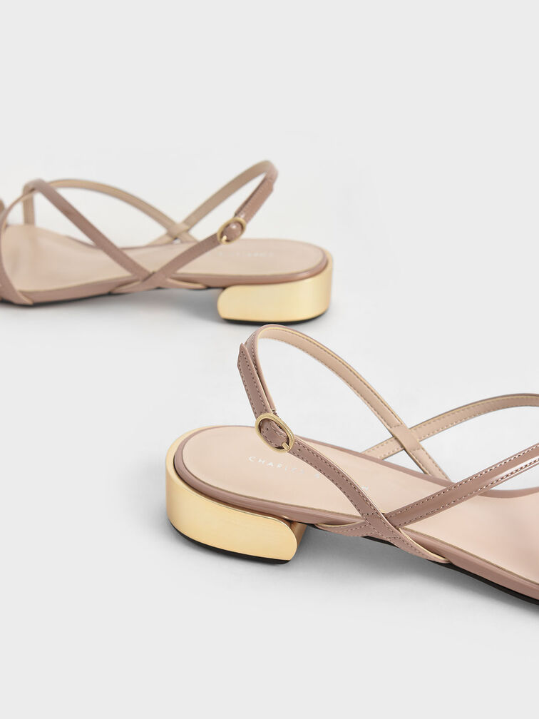 Nude Patent Strappy Slingback Sandals - CHARLES & KEITH International