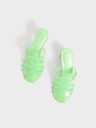 Madison See-Through Caged Mules, Green, hi-res