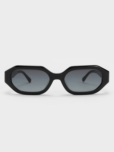 Gabine Recycled Acetate Oval Sunglasses, Black, hi-res