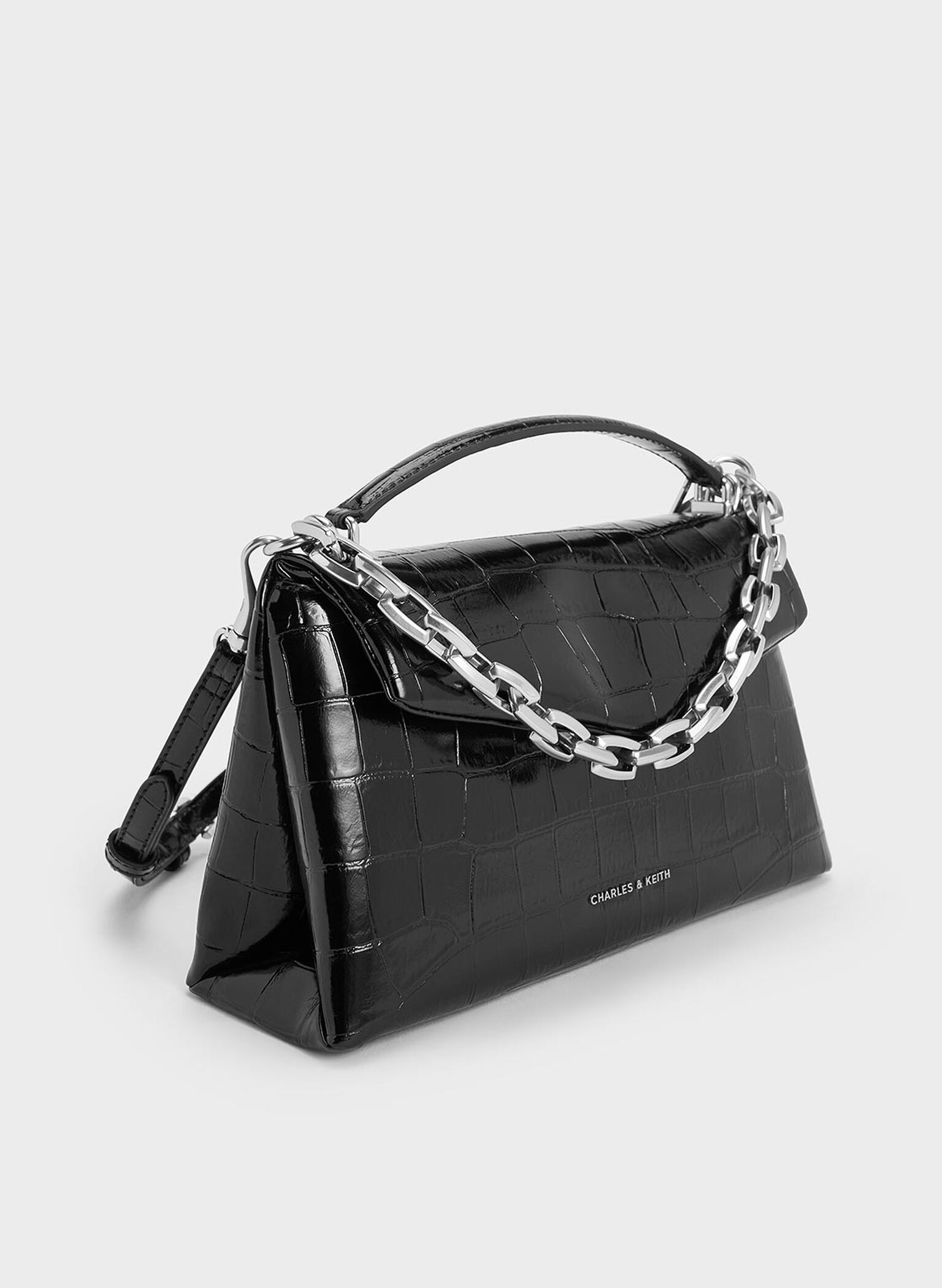 Andromeda Croc-Effect Chunky-Chain Top Handle Bag, Noir, hi-res